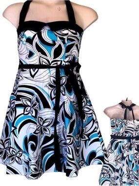 City Triangles Strapless Fit & Flare Floral Print Halter Dress Junior Sz 7 Retro
